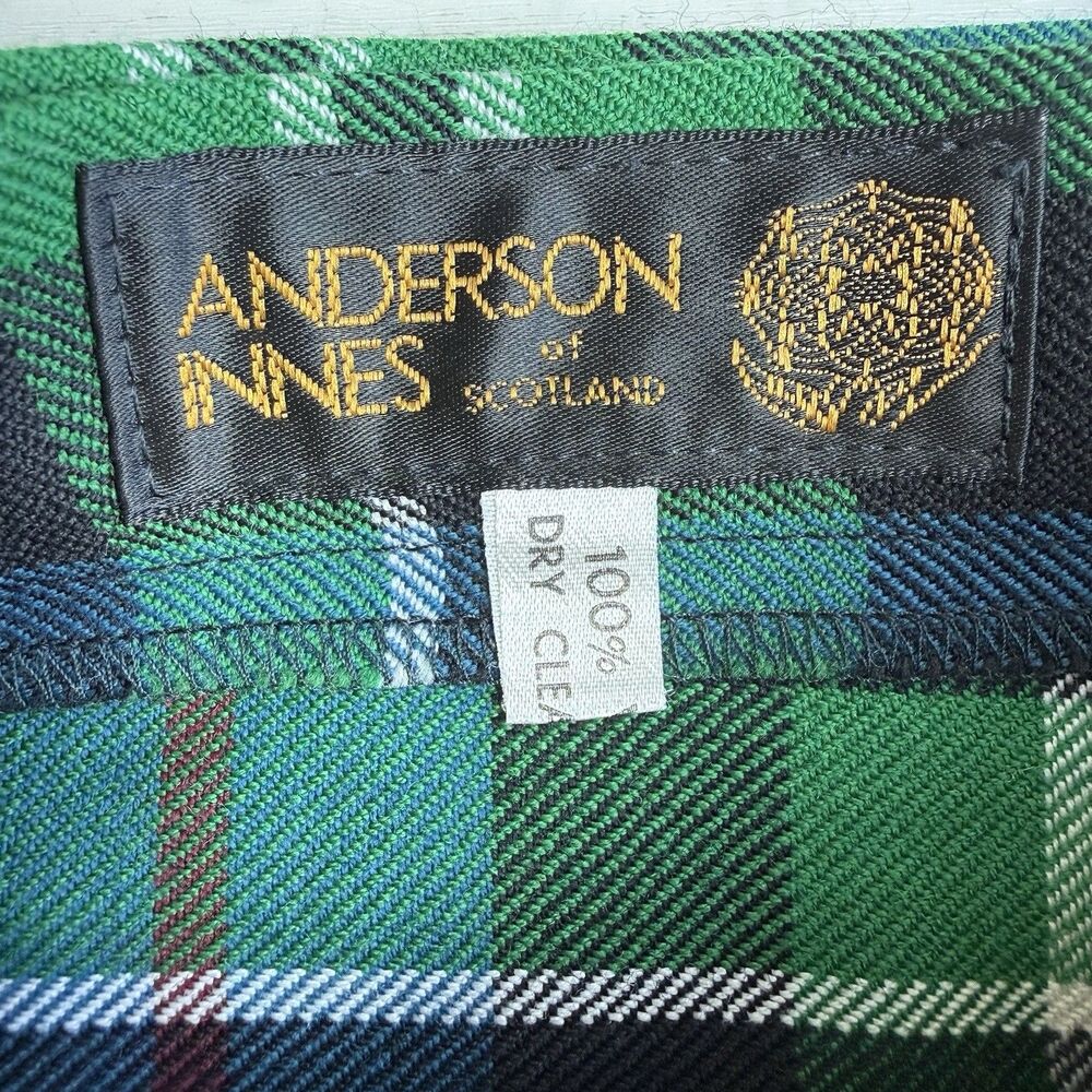 VTG Anderson Innes Scotland Wool Tartan Kilt Youth Green Plaid Adjustable Waist - Picture 3 of 10